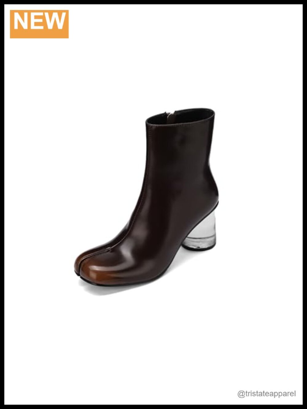 Tabi Split Toe Faux Leather Ankle Boots - Chunky Block Heel Side Zipper